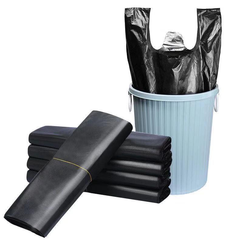 Thickened Handle Vest-Style Black Trash Bags for Home Kitchen & Bathroom – Disposable Plastic Garbage Bags, Medium/Large Size Value Pack