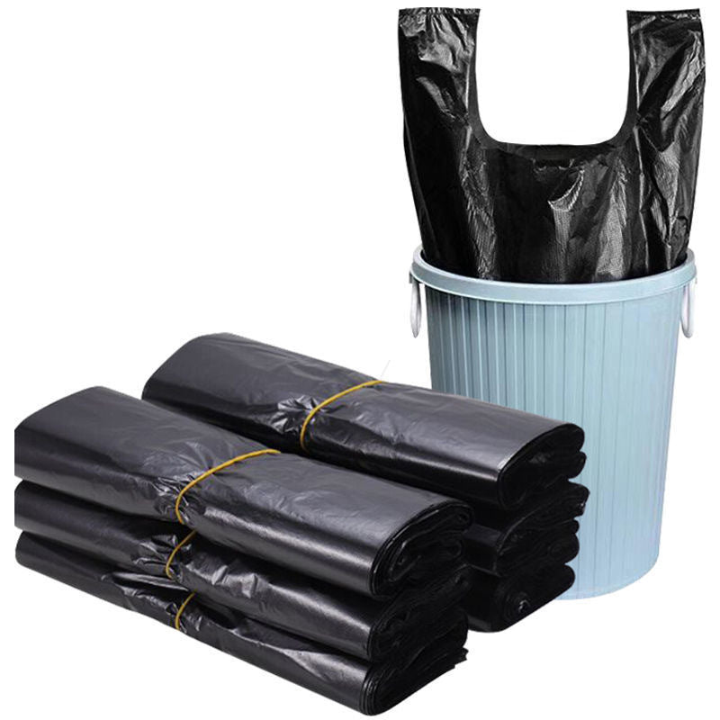 Thickened Handle Vest-Style Black Trash Bags for Home Kitchen & Bathroom – Disposable Plastic Garbage Bags, Medium/Large Size Value Pack